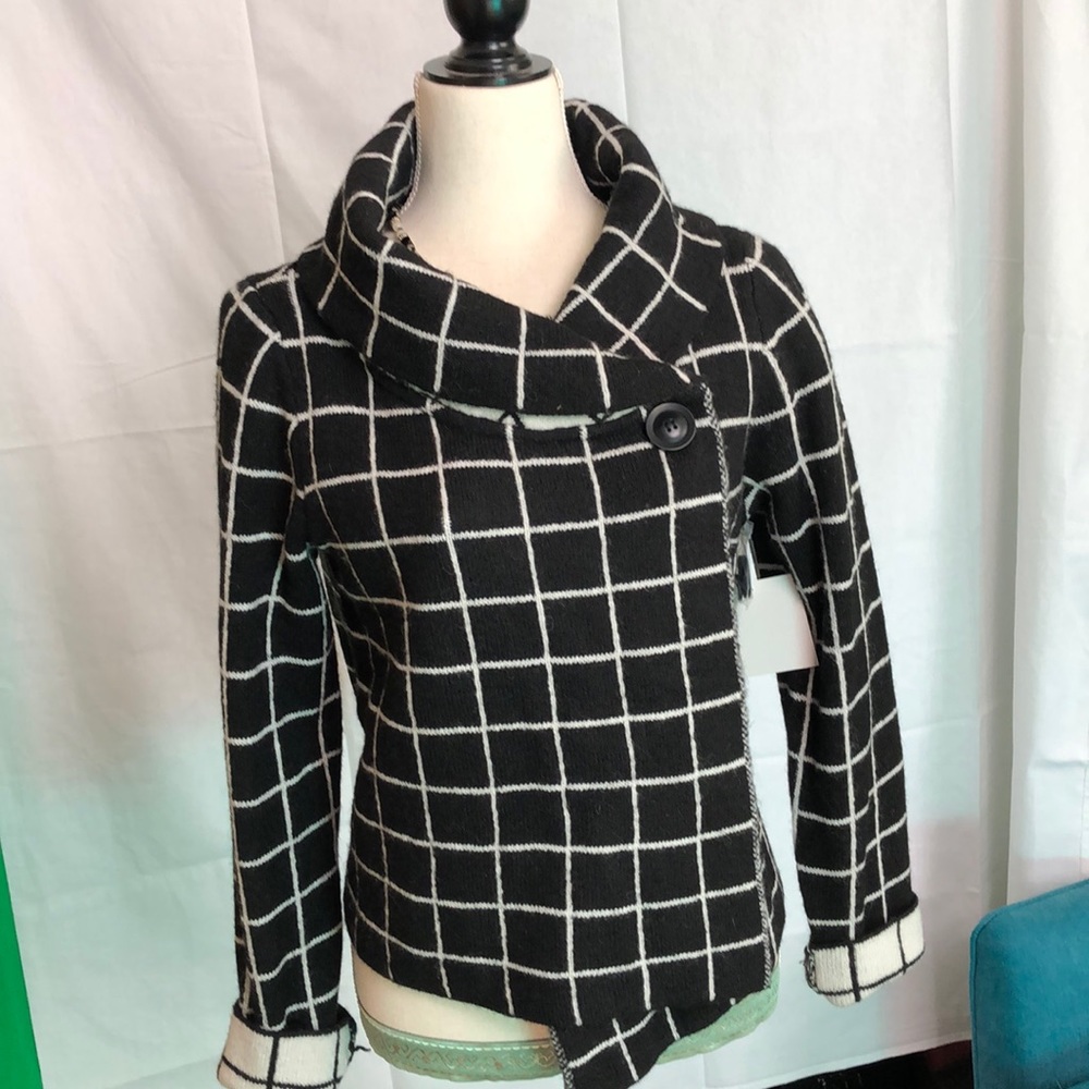 Ellen Tracey Black & white check cardigan